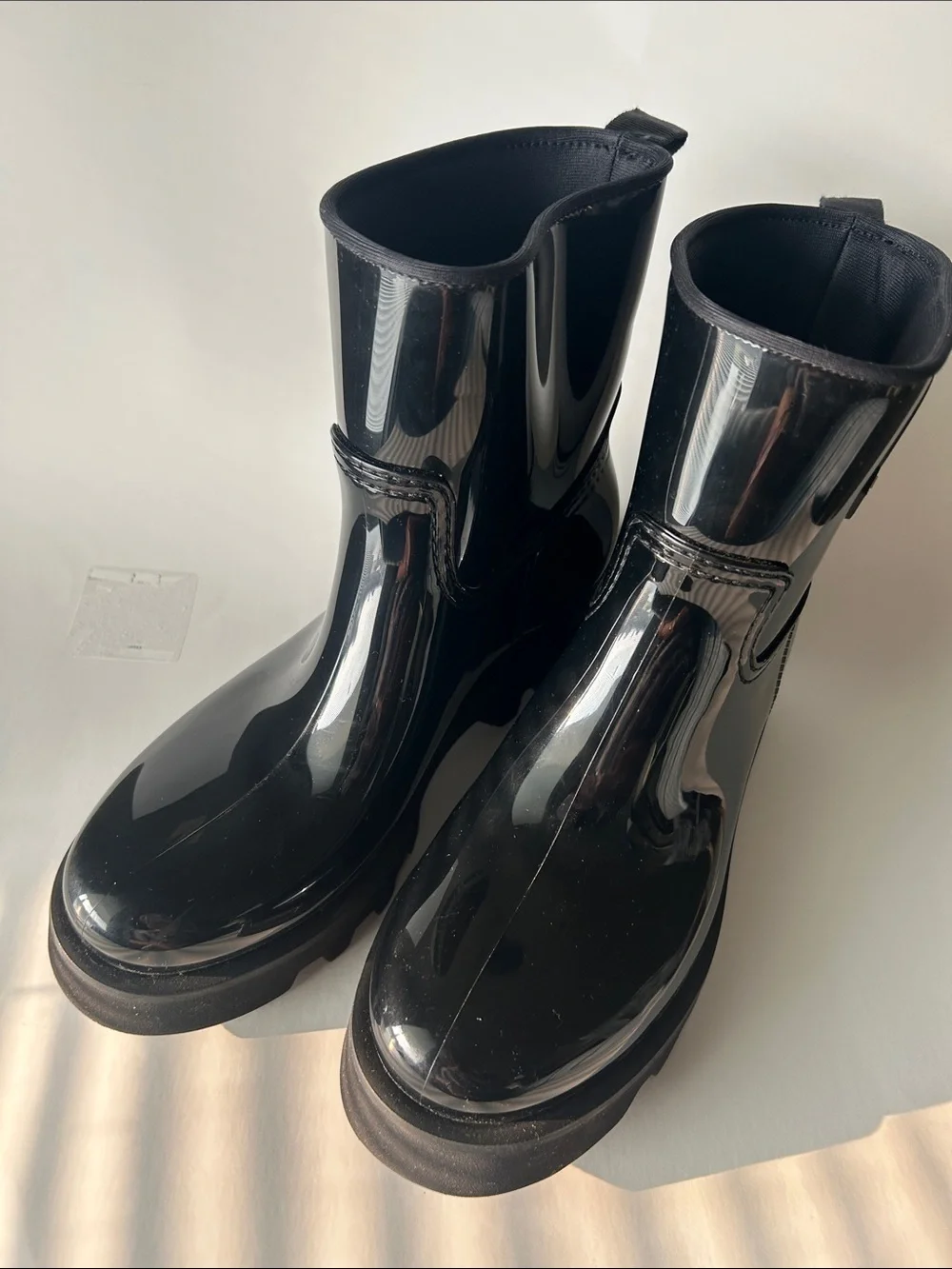 Moncler Ginette Waterproof Rubber Rain Boots Black 39 Like New Designer Lug Sole